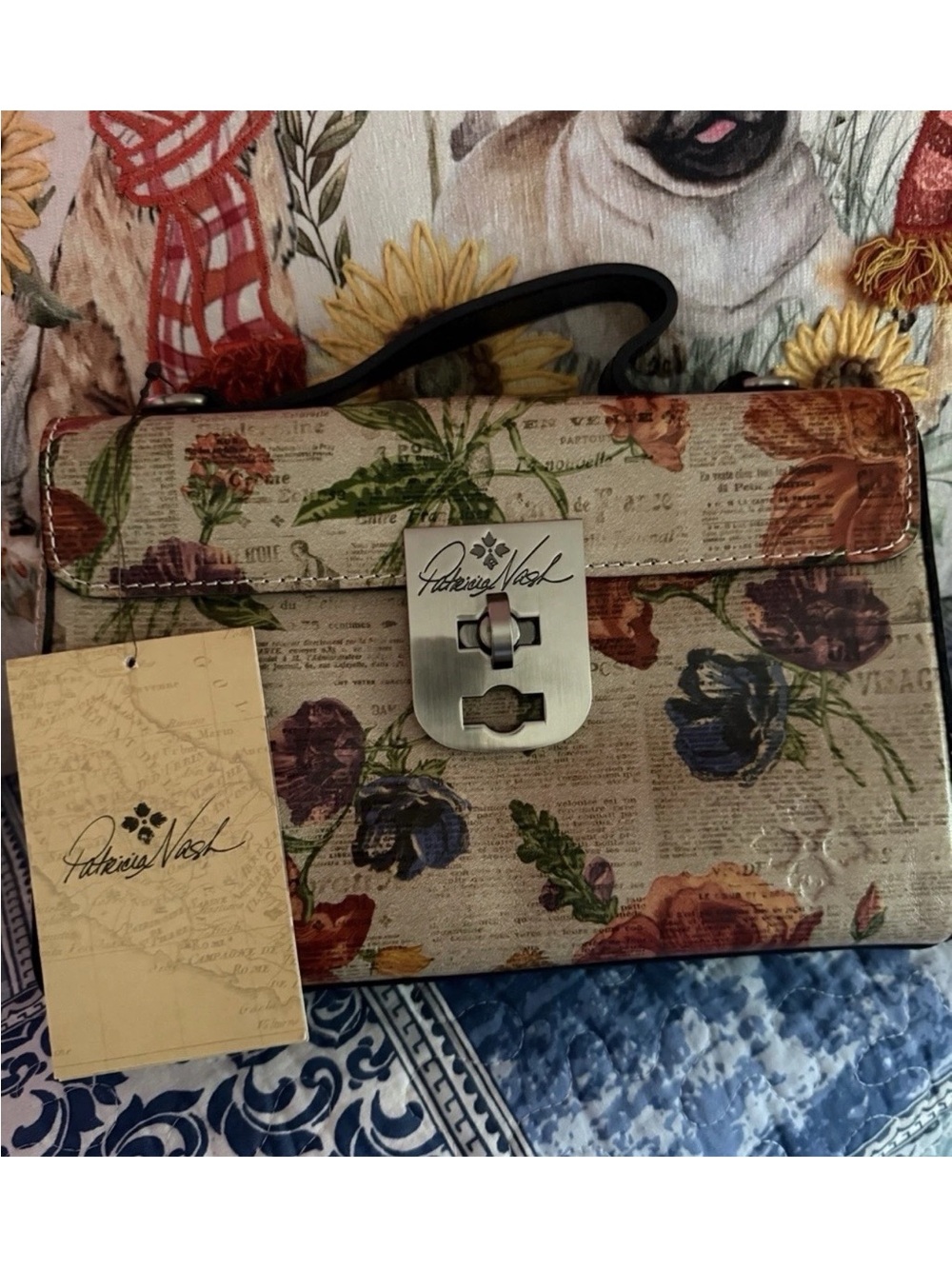 Patricia Nash Floral Print Satchel in Multicolor Canvas with Silver Hardware